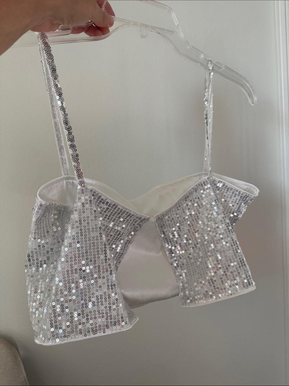 Sequined White Crop Tank Top - Sparkling White & Silver Women's Summer Top - Picture 2 of 4